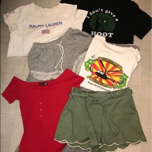 Shorts, cropped shirts, frat shirt, body suit